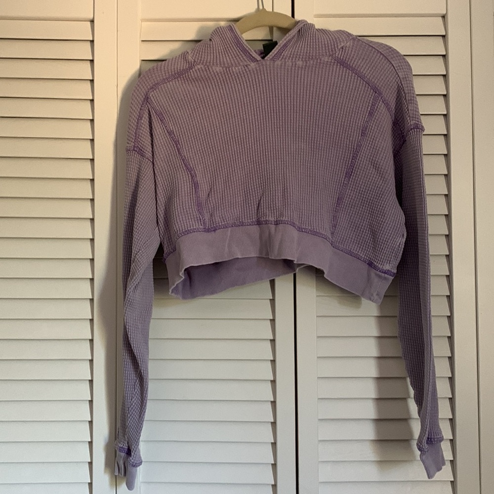 Cropped Waffle Knit Hoodie
